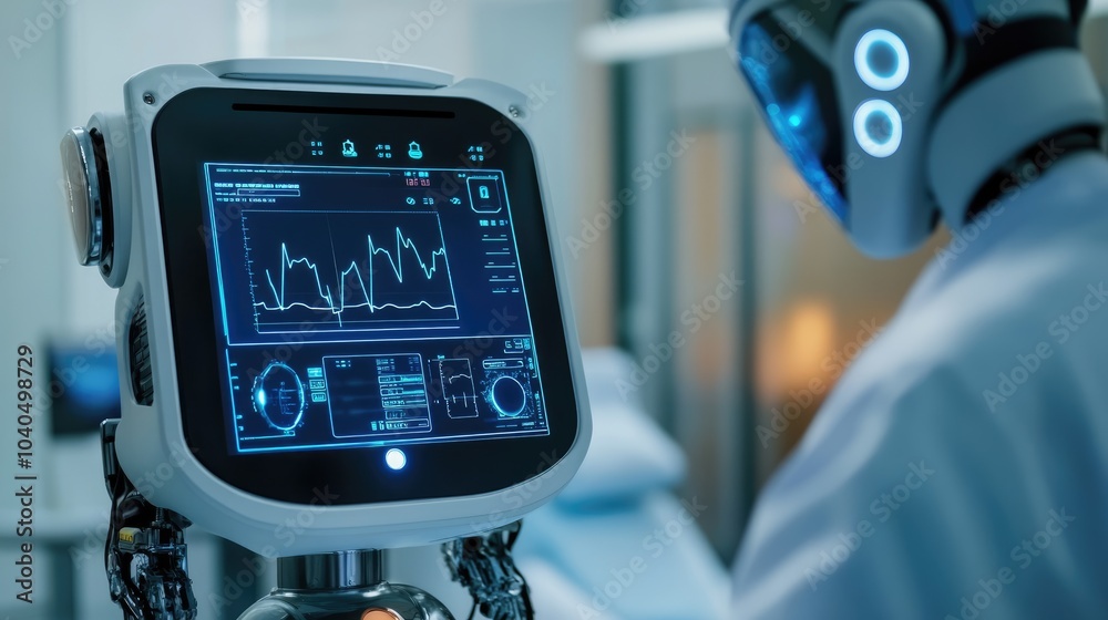 Poster exploring the future of healthcare advanced robotics and ai technology in patient monitoring systems