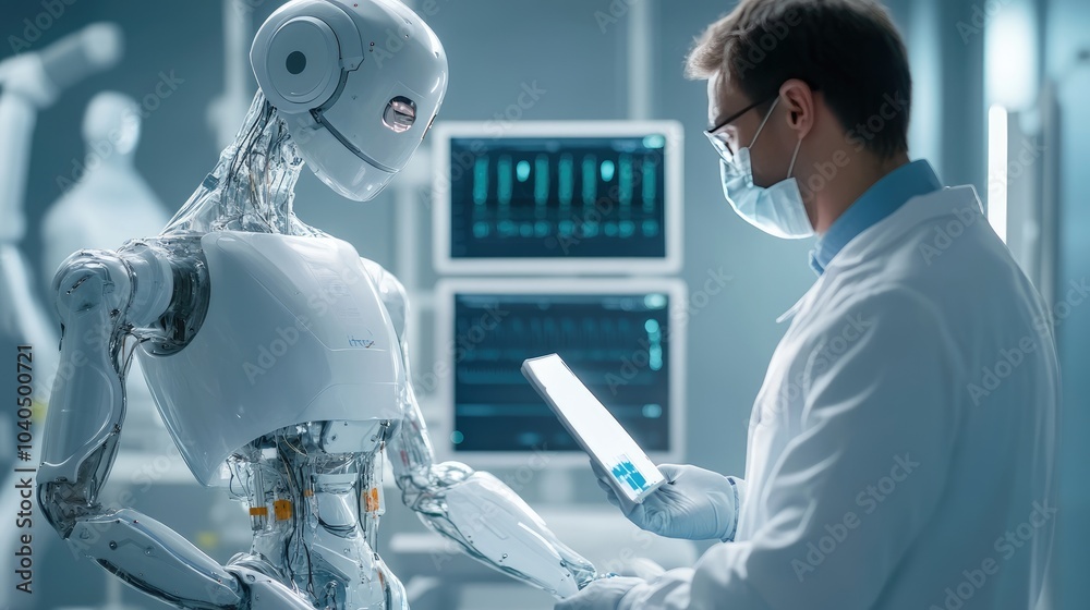 Poster exploring the future of human-robot interaction in advanced robotics laboratories