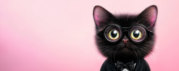 An elegant cat wearing a vintage vest and monocle, posed against a gradient of pastel blue blending into deep sapphire.