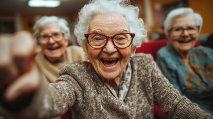 Joyful Seniors Celebrating Friendship and Laughter in a Colorful Setting. Generative ai