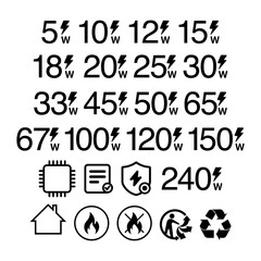 Vector symbols for packaging and labels used on electronic items.