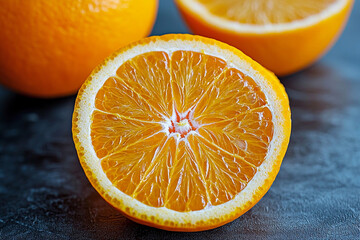 Vibrant orange display in kitchen, juicy and freshly cut