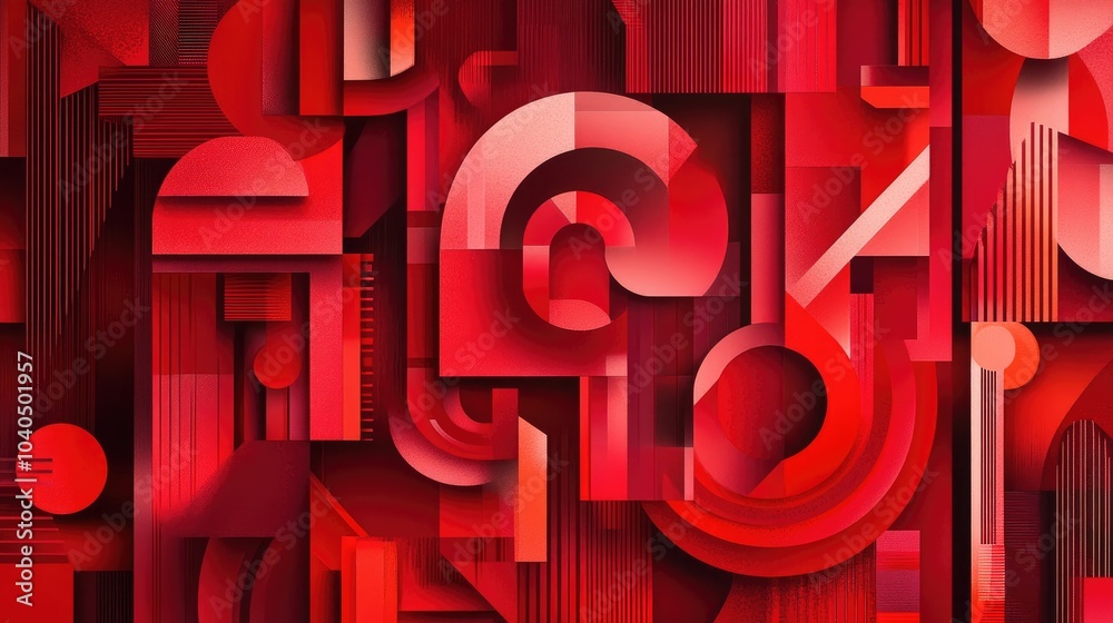 Poster dynamic red abstract composition with geometric shapes and lines for visual impact