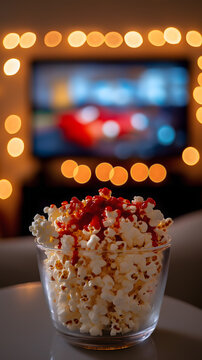 popcorn, relaxation, no people, photography, movie, cinematography, backgrounds, christmas lights, bucket, close-up, corn, snack, focus on foreground, salted, orange color, food, cereal plant