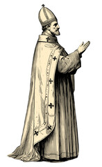Vintage pope illustration isolated on transparent background, classic religious artwork ideal for ecclesiastical decor and historical themes, PNG
