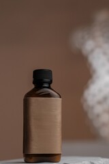 Cosmetic Bottle on Beige Background with Silhouette