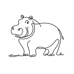 Obraz premium Continuous line hippopotamus illustration in minimalist style, AI Generation