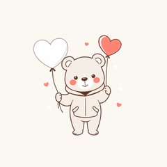 Naklejka premium Cute bear holding heart-shaped balloons with a light background, perfect for expressing love and joy on special occasions
