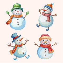 Festive snowman character collection for Christmas decoration
