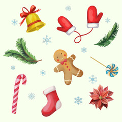 Christmas elements decoration Candy Poinsettia Flower red gloves bell gingerbread