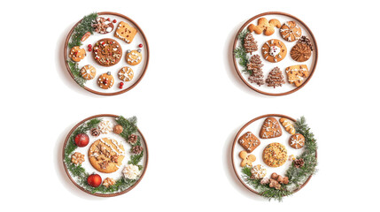 Delicious Set of Festive Christmas Cookies Arranged on Plates Generative AI