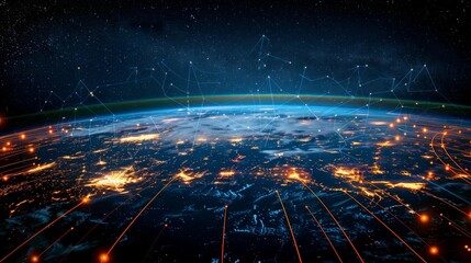 Fototapeta premium Earth with a network of digital lines showing global telecommunication and cryptocurrency
