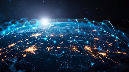 Fototapeta premium Earth with a network of digital lines showing global telecommunication and cryptocurrency