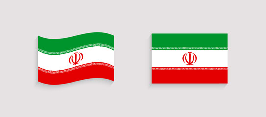 Iran flag vector set. Geometric shapes. Rectangle and waved flagstaff. Flat style. Iranian symbols isolated icons
