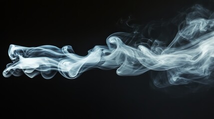 Fototapeta premium A beautifully shaped white smoke plume swirling in various directions, isolated against a solid black background, 