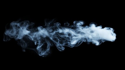 Fototapeta premium A beautifully shaped white smoke plume swirling in various directions, isolated against a solid black background, 