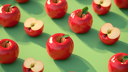 Red apple pattern over green background