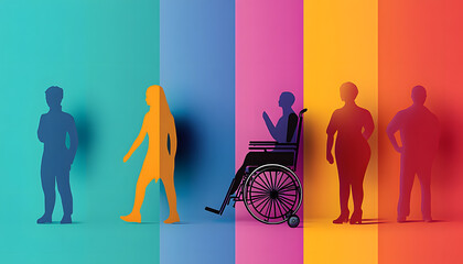 Colorful banner for disability inclusion and visibility. Flat design minimalist concept. 