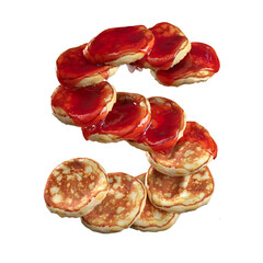 Pancake letter S on a transparent background, 3D render.