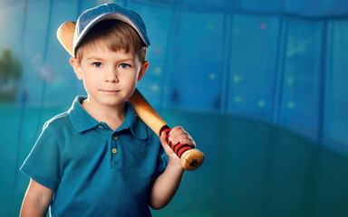 Young boy holding a basenball bat on his shoulder