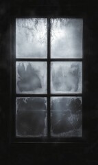 Frosted window panes in dark frame.
