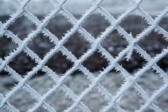 Close-up of big, barred rhombus grid in detail, outdoor, 1210 Floridsdorf, Vienna, Austria - Winter.