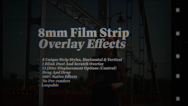 8mm Film Strip Reel Animated Overlay Effects, Organic Film Frame Jitter Overlays with Dust & Scratches (Horizontal & Vertical)
