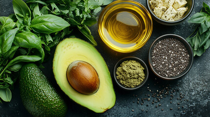 Fresh Avocado with Olive Oil & Herbs for Healthy Cooking Ingredients