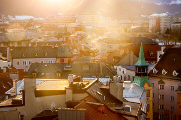 Winter afternoon view of urban Innsbruck, Tyrol, Austria, Europe - January city scene