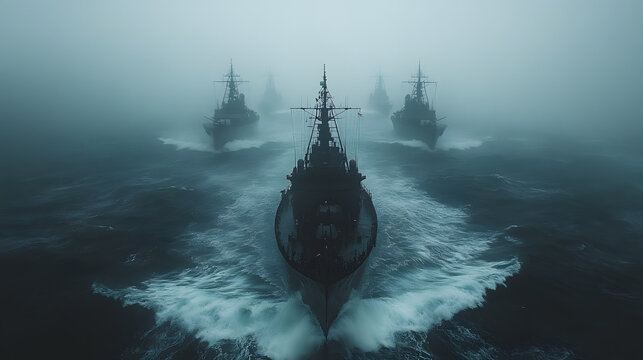 An Engaging and Dramatic Cinematic Perspective of WWII US Navy Ships Approaching Normandy's Historic Beaches