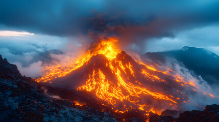 The Fiery Eruption of the Immense Mountain: A Gloomy and Ominous Encounter with Nature's Fury