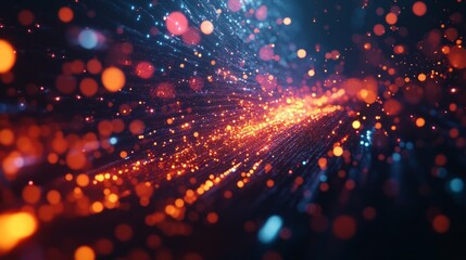 Fototapeta premium A bold visualization of hyper-speed data movement, with luminous rays and explosive effects, against a rich dark background 