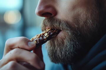 Man with beard eating food
