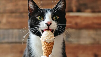 Cat enjoying ice cream: a funny moment for pets