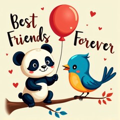 Cute Panda and Bird Best Friends Forever Design