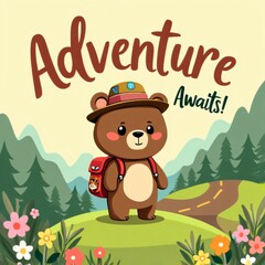 Obraz premium Kawaii Bear Adventure Awaits Design