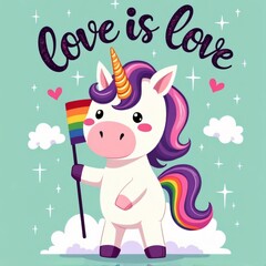 Naklejka premium Kawaii Unicorn Pride Month Design