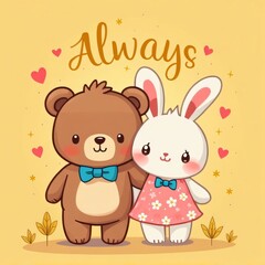 Kawaii Bear and Bunny Couple Love Always Design