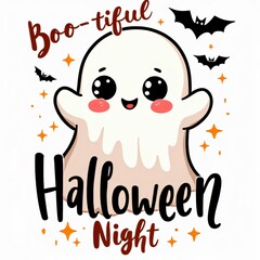 Naklejka premium Cute Boo-tiful Halloween Ghost Illustration