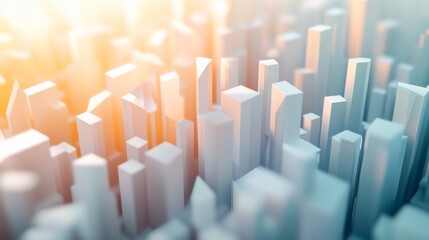 Obraz premium 3D abstract cityscape with a low-poly design, showing an innovative architectural layout of skyscrapers in a futuristic urban environment.