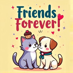 Kawaii Cat and Puppy Friends Forever Design