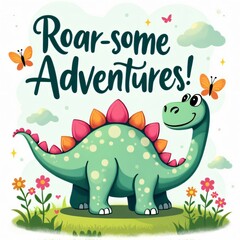 Kawaii Dinosaur Design with Roar-some Adventures Text