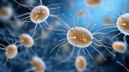 A microscopic spectacle of amoebas engulfing smaller organisms in their habitat