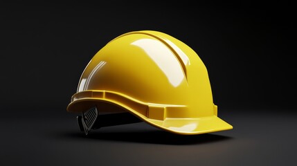 Fototapeta premium A 3D realistic yellow protective helmet, essential for worker safety in construction, engineering, and industrial sectors. 