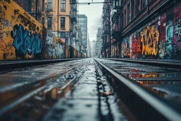 Obraz premium Train Track Graffiti