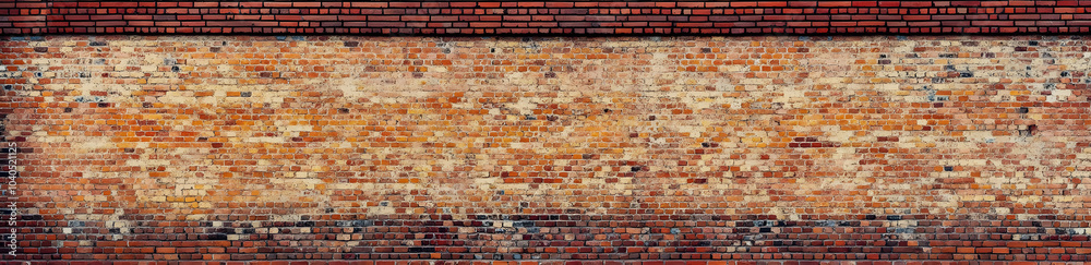 Sticker Old red brick wall background, wide panorama of masonry