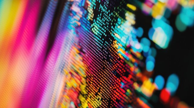 A detailed close-up of a high-resolution OLED display showing vibrant colors and pixel-level clarity, Display technology style, photo of