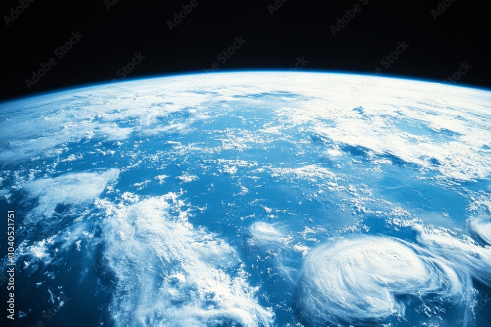 Poster breathtaking image of earth's vast oceans peppered with fluffy clouds, showcasing the serene and bou