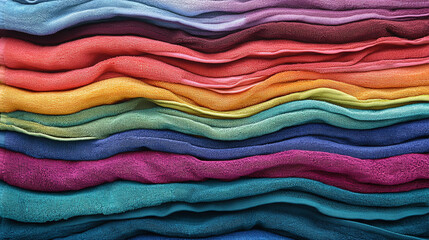 Stack of Colorful Terrycloth Towels Rainbow Pattern Texture