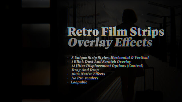 Retro Film Strips Animated Overlay Effects, Organic Film Frame Jitter Overlays with Dust & Scratches (Horizontal & Vertical)
